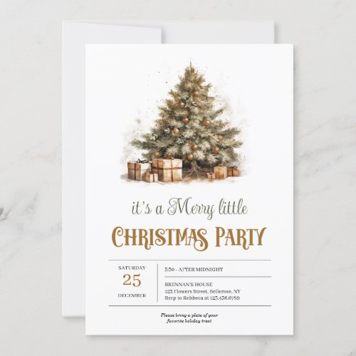 Neutral earthy tones green Christmas tree rusty Invitation