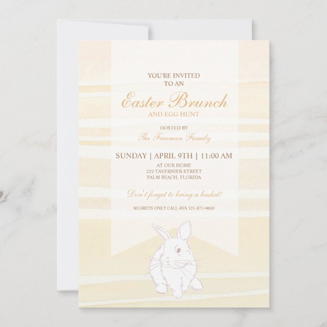 Neutral Easter Brunch & Egg Hunt Bunny Invitation (Front)