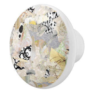 Neutral Elegant Abstract Collage Design Ceramic Knob