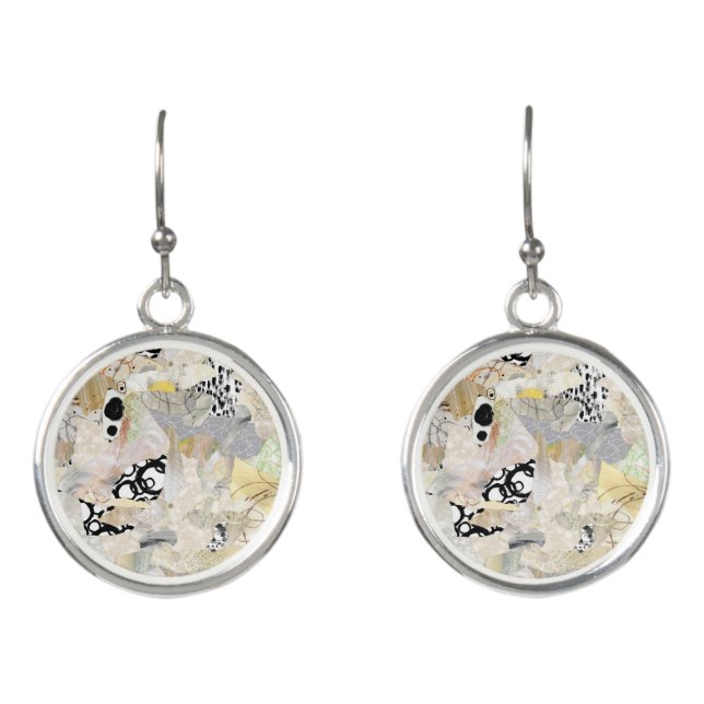 Neutral Elegant Abstract Collage Design Earrings (Front)