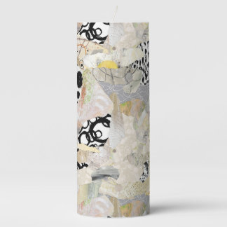 Neutral Elegant Abstract Collage Design Pillar Candle