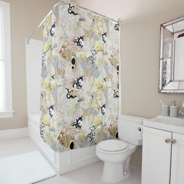 Neutral Elegant Abstract Collage Design Shower Curtain (In Situ)