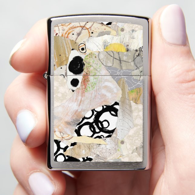 Neutral Elegant Abstract Collage Design Zippo Lighter (In Hand)