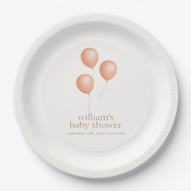 Neutral Elegant Boho Balloon Baby Shower Paper Plates (Front)
