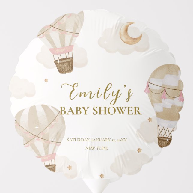 Neutral Elegant Boho Hot Air Balloon Baby Shower  (Front)