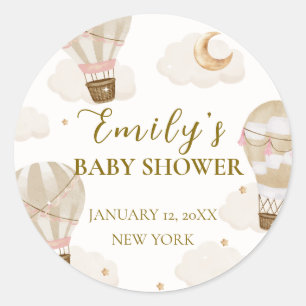 Neutral Elegant Boho Hot Air Balloon Baby Shower  Classic Round Sticker