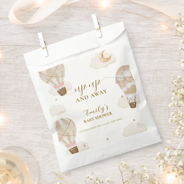 Neutral Elegant Boho Hot Air Balloon Baby Shower  Favor Bag (Clipped)