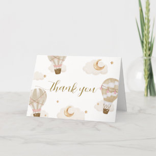 Neutral Elegant Boho Hot Air Balloon Baby Shower  Letterpress Thank You Card