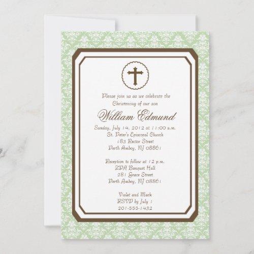 Neutral Elegant Christening Invitation - Green 5" X 7" Invitation Card