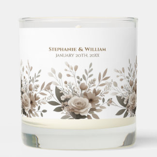 Neutral Elegant Floral Wedding Date Scented Candle