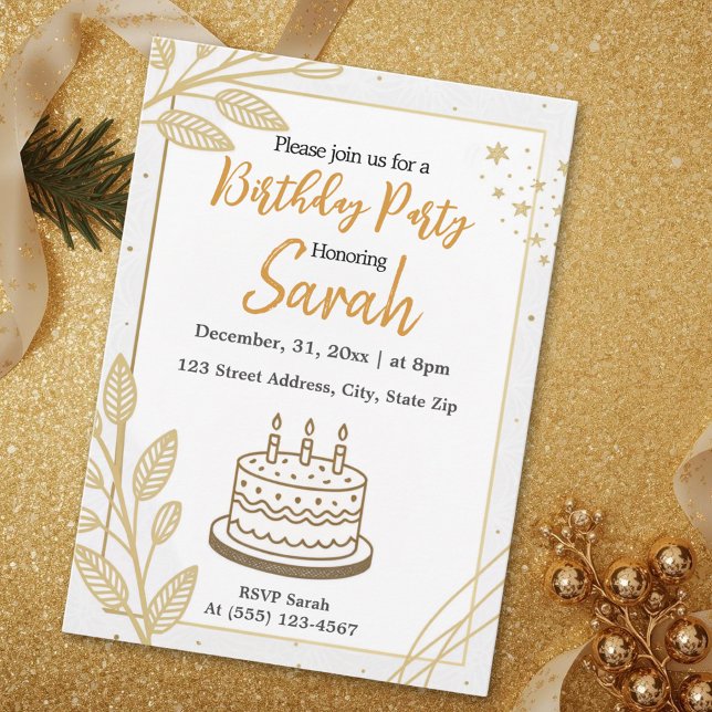 neutral  elegant modern gold minimalist birthday invitation (Creator Uploaded)