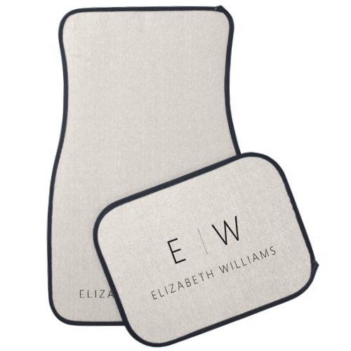 Neutral Elegant Modern Minimalist Monogram Name  Car Floor Mat