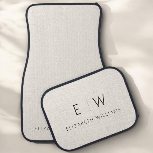 Neutral Elegant Modern Minimalist Monogram Name  Car Floor Mat