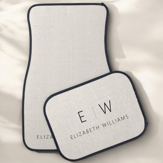 Neutral Elegant Modern Minimalist Monogram Name  Car Floor Mat (Creator Uploaded)