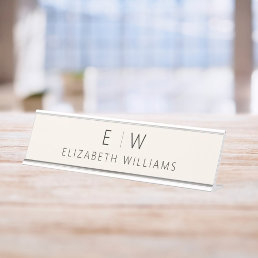 Neutral Elegant Modern Minimalist Monogram Name Desk Name Plate