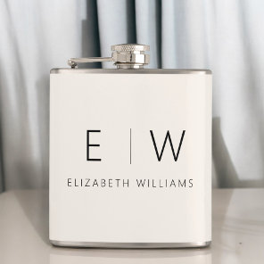 Neutral Elegant Modern Minimalist Monogram Name Flask