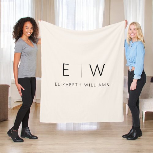 Neutral Elegant Modern Minimalist Monogram Name Fleece Blanket