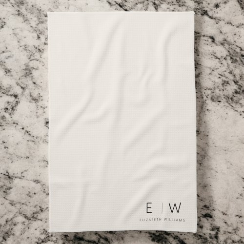 Neutral Elegant Modern Minimalist Monogram Name Kitchen Towel