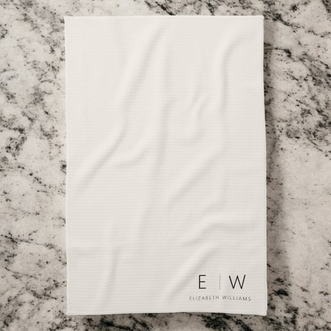 Neutral Elegant Modern Minimalist Monogram Name Kitchen Towel (Creator Uploaded)