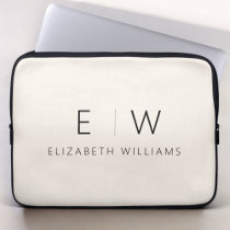 Neutral Elegant Modern Minimalist Monogram Name Laptop Sleeve