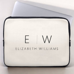 Neutral Elegant Modern Minimalist Monogram Name Laptop Sleeve