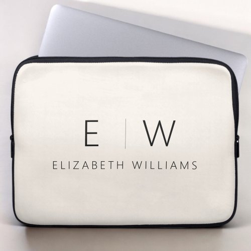 Neutral Elegant Modern Minimalist Monogram Name Laptop Sleeve