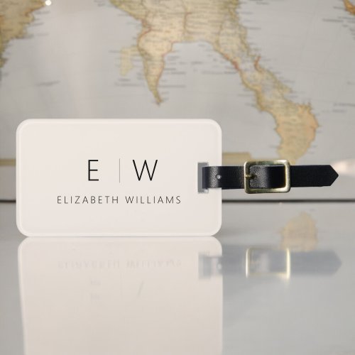 Neutral Elegant Modern Minimalist Monogram Name Luggage Tag