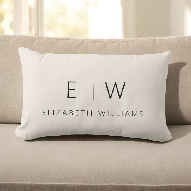 Neutral Elegant Modern Minimalist Monogram Name Lumbar Pillow (Creator Uploaded)