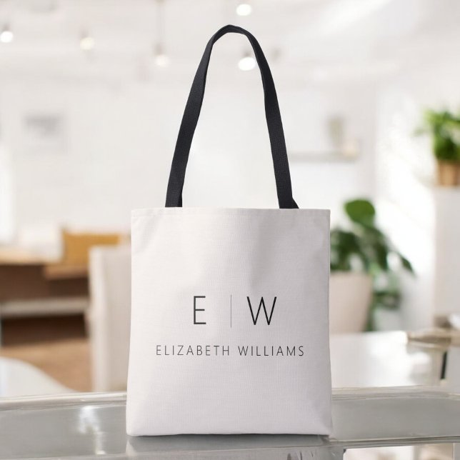 Neutral Elegant Modern Minimalist Monogram Name Tote Bag (Creator Uploaded)