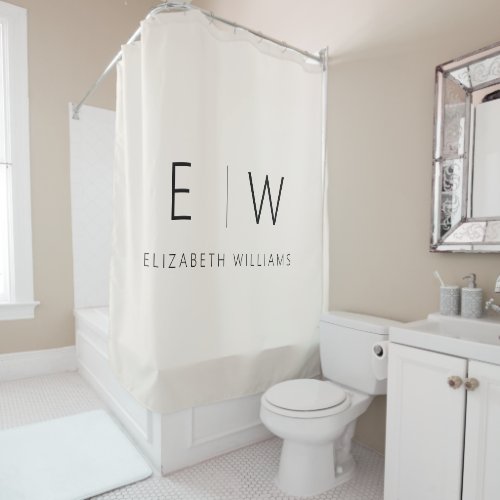 Neutral Elegant Modern Minimalist Monogram Shower Curtain