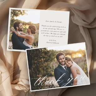 Neutral Elegant Photo Wedding Thank You Card