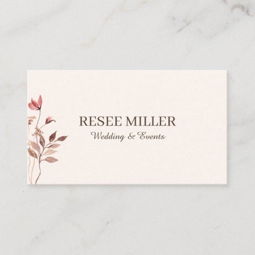 Neutral Elegant Simple Watercolor Flowers Wedding  Business Card