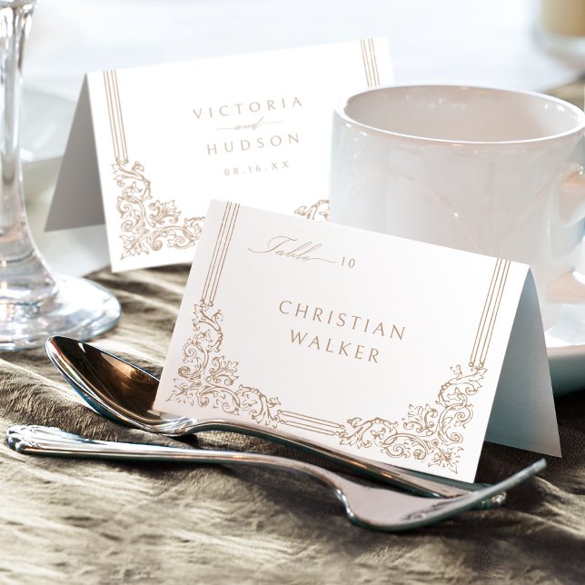 Neutral Elegant Vintage Foldable Place Card (Neutral Elegant Vintage Foldable Place Card)