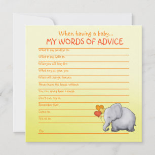 Neutral Elephant Baby Shower Advice for Baby Card
