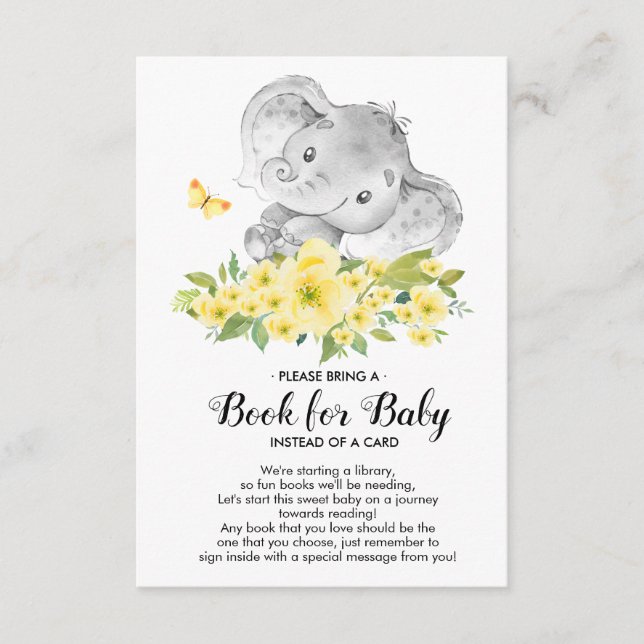 Neutral Elephant Baby Shower Book for Baby Card (Front)