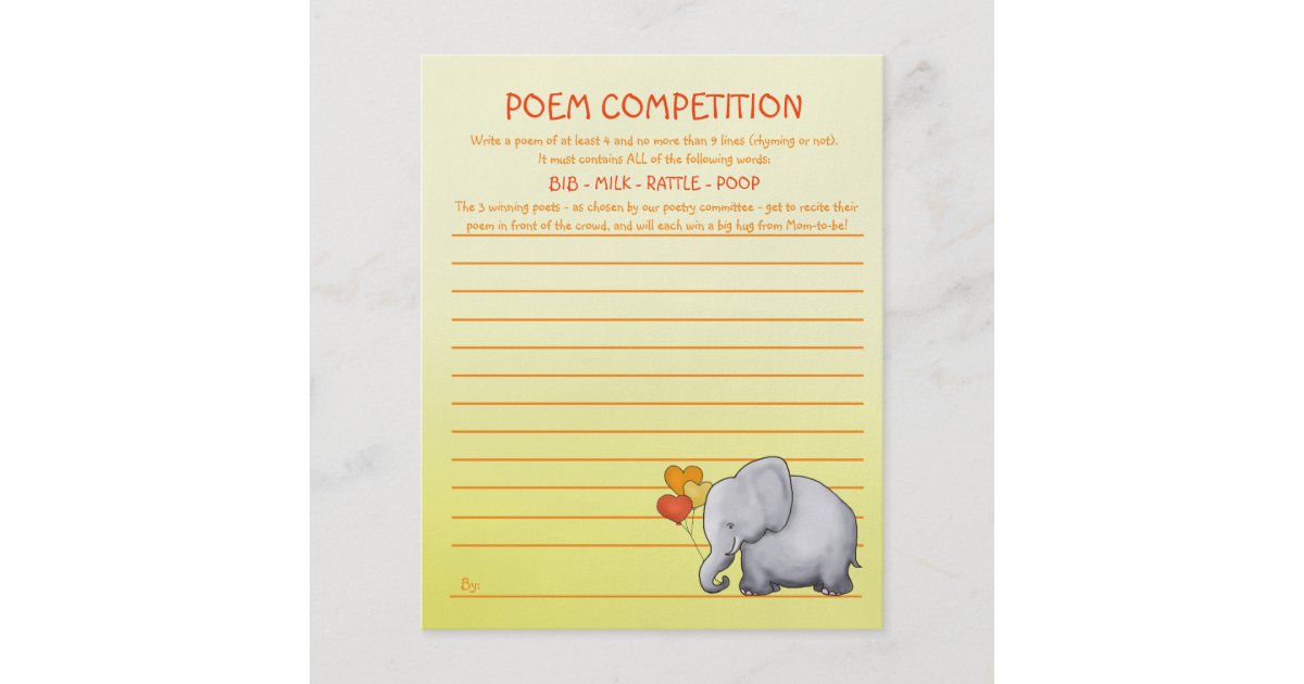 Neutral Elephant Baby Shower Poem Competition Game Flyer Zazzle Com