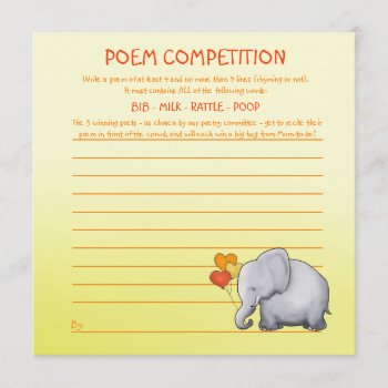 Neutral Elephant Baby Shower Poem Competition Game Invitation by EleSil at Zazzle