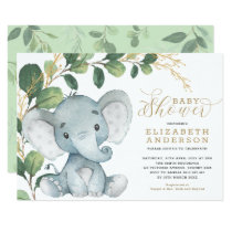 Neutral Elephant Soft Greenery Gold Baby Shower Invitation Neutral Elephant Soft Greenery Gold Baby Shower Invitation