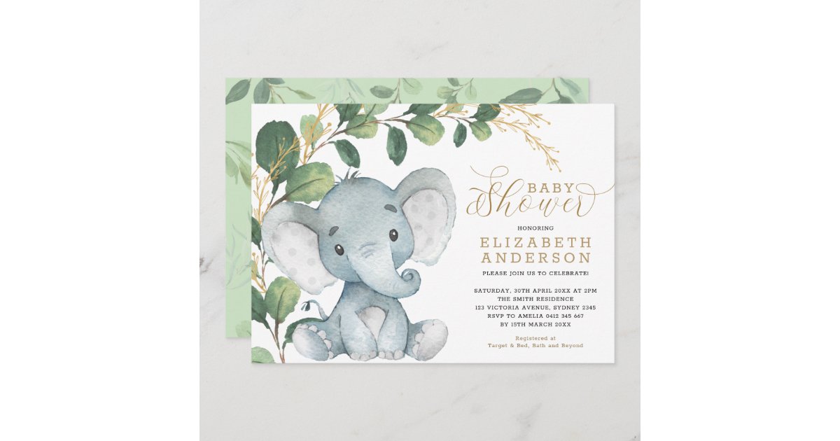 neutral elephant baby shower invitations