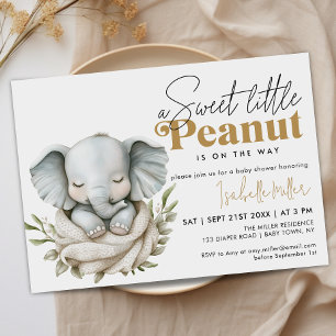 Neutral Elephant Soft Greenery Gold Baby Shower Invitation