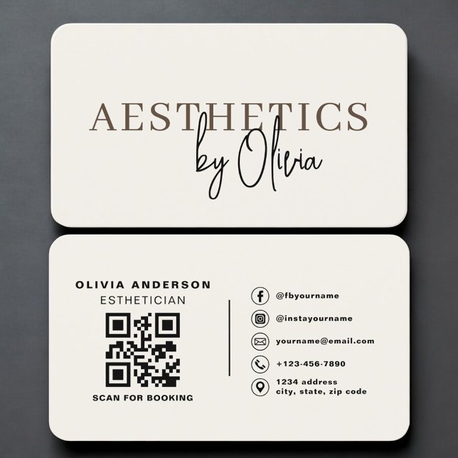 Neutral Esthetician Skincare QR Code Professional Business Card (Creator Uploaded)