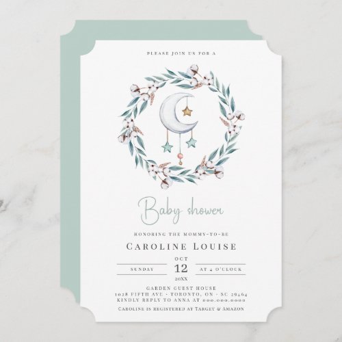 Neutral Eucalyptus And Cotton Wheat Baby Shower In Invitation