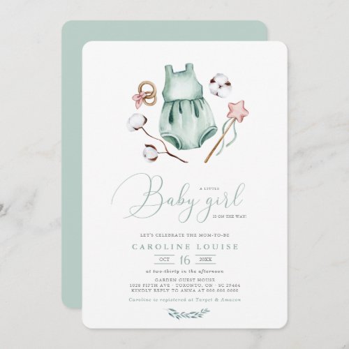 Neutral Eucalyptus Cotton Baby Girl Shower Invitation