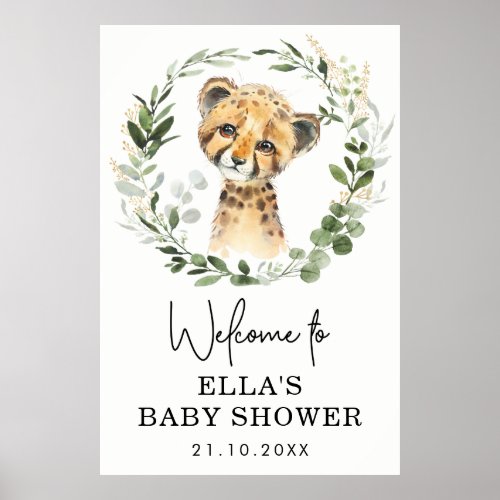 Neutral Eucalyptus Greenery Leopard Baby Shower Poster