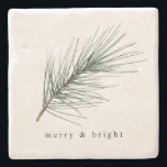Neutral Evergreen Christmas Holiday Stone Coaster<br><div class="desc">These holiday / Christmas coasters are the perfect addition to your home bar. Wow your guests with your unique and personalized touches at your holiday party! These coasters feature a hand painted evergreen sprig. It's perfect for neutral holiday decor. You can change your message at the bottom to say anything...</div>