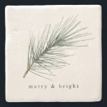 Neutral Evergreen Christmas Holiday Stone Coaster<br><div class="desc">These holiday / Christmas coasters are the perfect addition to your home bar. Wow your guests with your unique and personalized touches at your holiday party! These coasters feature a hand painted evergreen sprig. It's perfect for neutral holiday decor. You can change your message at the bottom to say anything...</div>