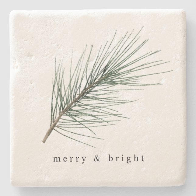 Neutral Evergreen Christmas Holiday Stone Coaster (Front)