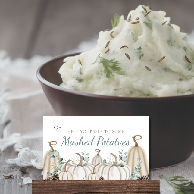 Neutral Fall Autumn Event Catering Dish Placecards (Neutral White Cream Beige Thanksgiving Fall Autumn Meal Dish Place Cards)