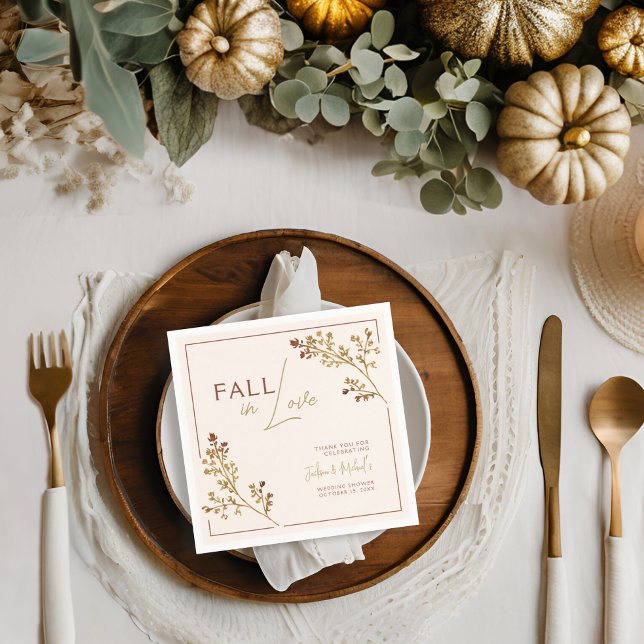 Neutral Fall in Love Fall Foliage Wedding Shower Napkins (Creator Uploaded)