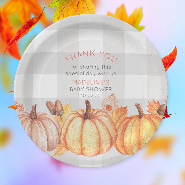 Neutral fall pumpkin baby shower table decor paper plates (Creator Uploaded)
